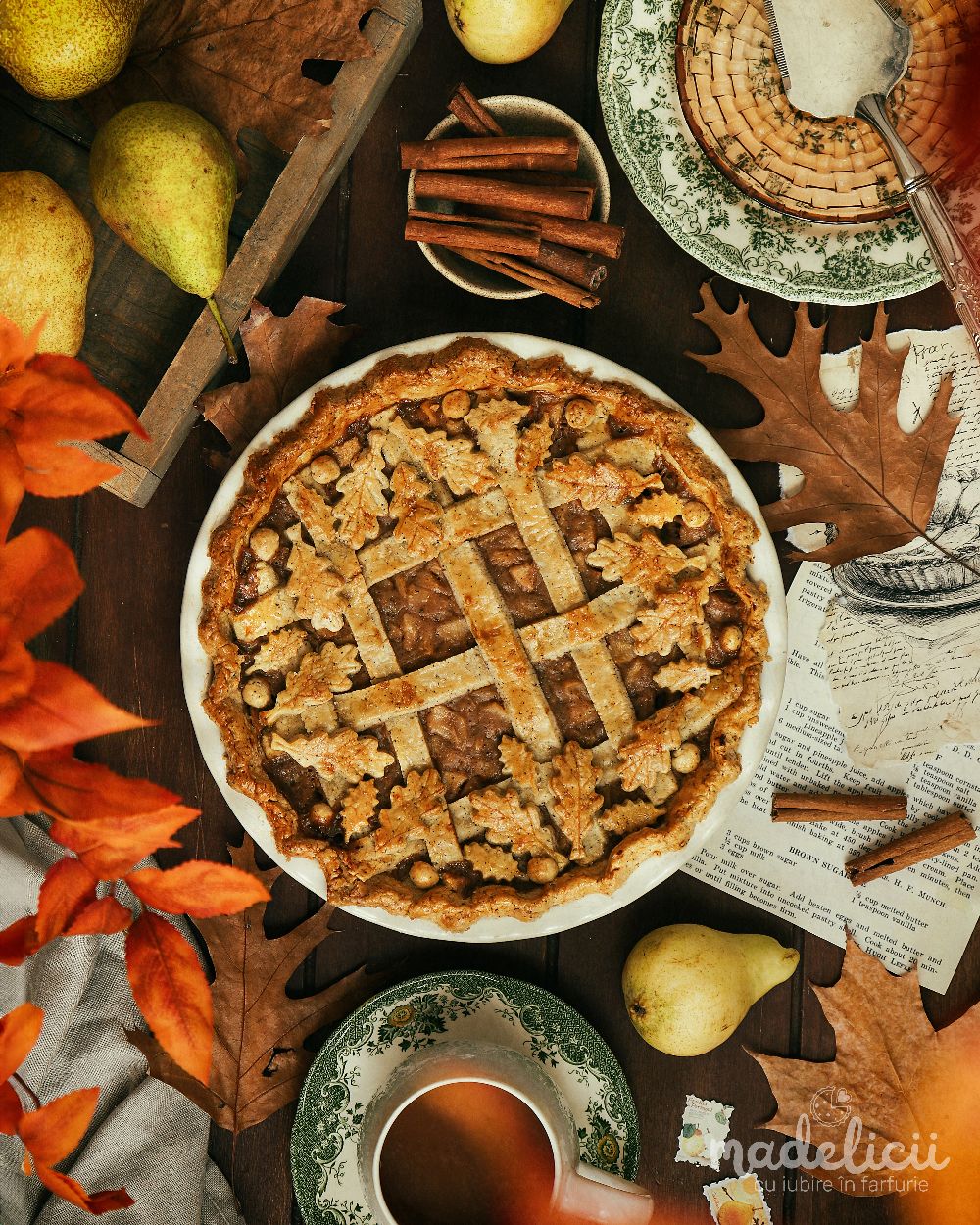Tarta rustica cu pere si aroma subtila de ceai negru