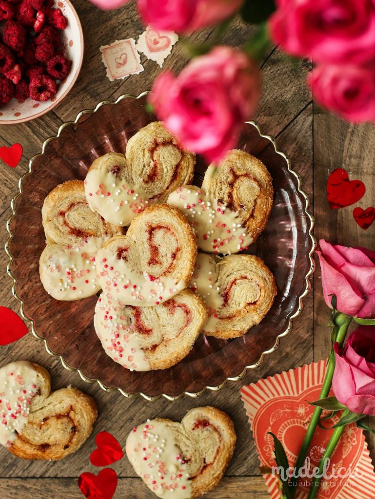 Palmieri din aluat foitaj cu zmeura,. reteta pentru Valentine's Day sau Dragobete